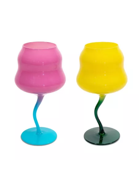 Set 2 Calici Cocktail In Vetro Multicolor Fucsia e Giallo