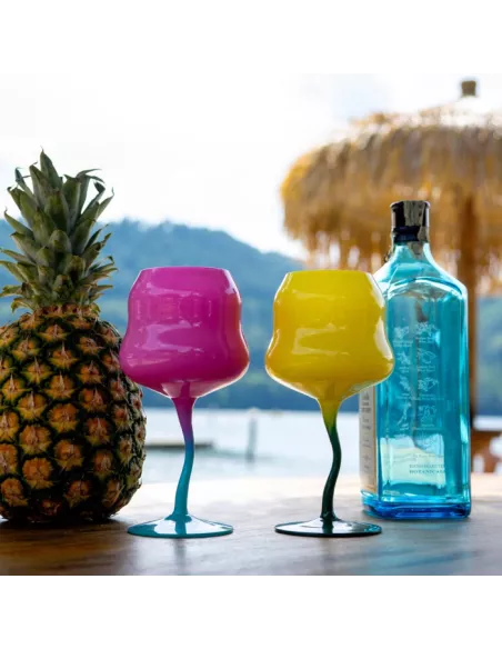 Set 2 Calici Cocktail In Vetro Multicolor Fucsia e Giallo