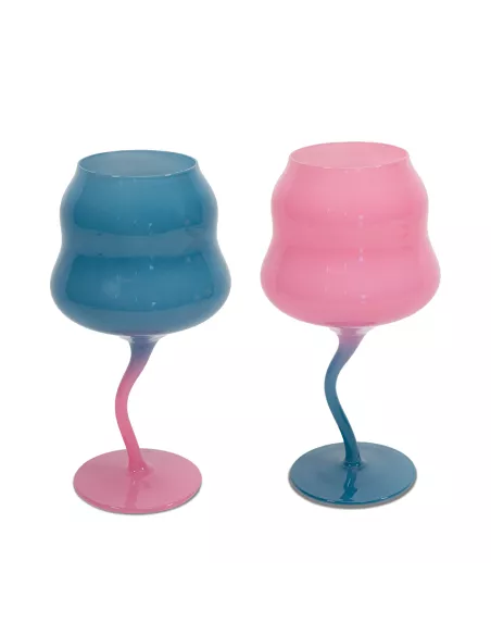 Set 2 Calici Cocktail In Vetro Multicolor Azzurro e Rosa