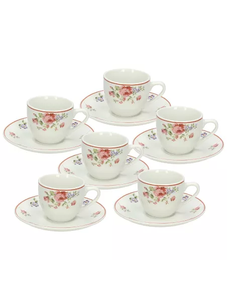 Set 6 Tazze Caffe' in Porcellana con Piattino 80cc Poema Camargue
