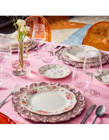 Servizio piatti 18 pezzi Camargue Porcellana Rosa