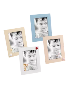 Portafoto Cuccioli In Mdf Cm. 13x18 Decori Assortiti con Cucciolo in Resina - 1 Pz