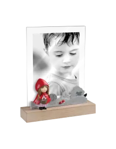 Portafoto Cappuccetto Rosso 13x18cm in Acrilico con Base in Legno e Decorazione in Resina
