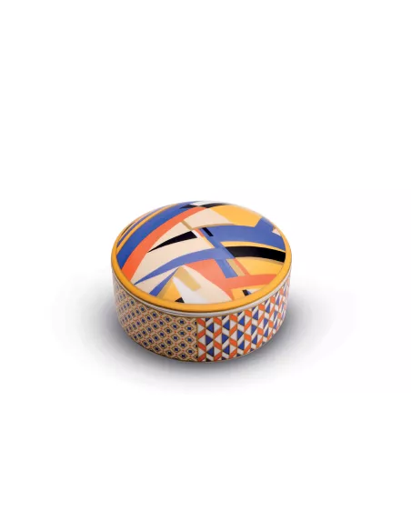 Portagioie tondo 13x6,5 cm in porcellana con coperchio living Abstract in luxury box
