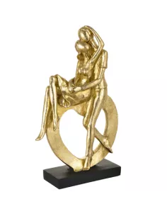 Scultura Innamorati su Cuore Lui e Lei in Resina Oro con Basa Nera