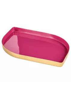 Mumbai Vassoio Petalo Fucsia e Oro Laccato in Metallo