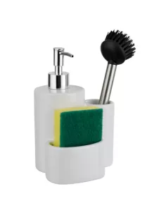 Portaspugna Dispencer e Portaspazzolino in Ceramica Bianco