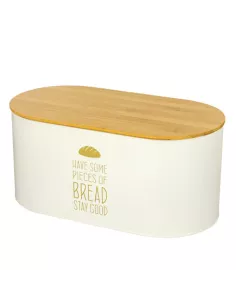 Stay Happy Portapane Ovale in Ferro Panna con Tappo in Bamboo