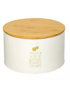 Stay Happy Biscottiera in Ferro Panna con Tappo in Bamboo