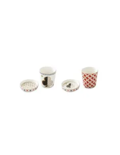 Set 2 Bicchierini Caffè in Porcellana con Coperchio Casinò Fiori in Scatola Regalo
