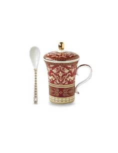 Tazza con Cucchiaino e Coperchio in Porcellana in Scatola Regalo