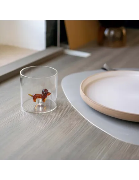 Bicchiere In Vetro Borosilicato Decoro Bassotto In Vetro Colorato All'interno