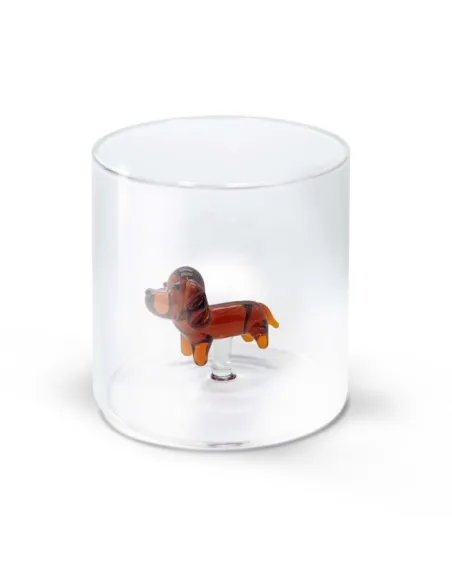 Bicchiere In Vetro Borosilicato Decoro Bassotto In Vetro Colorato All'interno