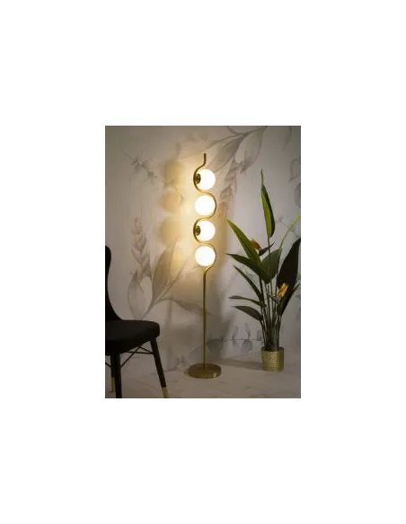 Lampada da Terra Glamy Colore Oro 4 Luci in Metallo e Vetro Satinato cm 25x165 Mauro Ferretti