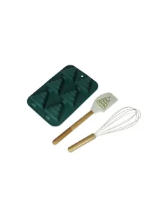 Stampo Biscotti Albero di Natale Verde con Frusta e Leccapentola in Silicone