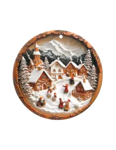 Sottopentola Bianco Natale Villaggio in Ceramica e Sughero