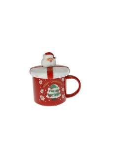Mug Rossa con Tappo in New Bone China e Cucchiaino Gold