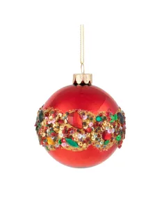 Sfera Rossa Pailettes e Diamanti in Vetro 10cm