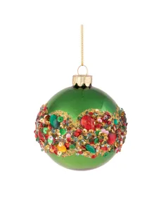 Sfera Verde Pailettes e Diamanti in Vetro 10cm