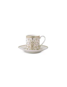 Set 2 Tazzine Caffè in Porcellana con Piattino Golden 80ml