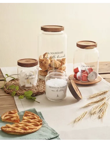 Barattolo Zucchero I Garbati In Vetro Borosilicato Con Tappo In Legno D' Acacia
