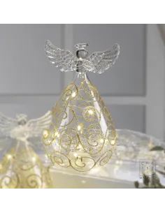 Angelo in Vetro Decori Dorati Luci a Led H.16