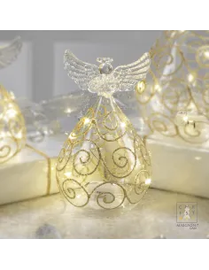 Angelo in Vetro Decori Dorati Luci a Led H.13