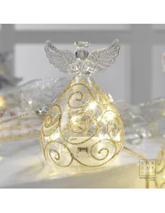 Angelo in Vetro Decori Dorati Luci a Led H.11