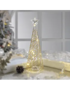 Albero in Vetro Decori Dorati Luci a Led H.24