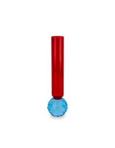 Vaso in Vetro con Base Effetto Diamante Azzurro e Rosso - WD Lifestyle