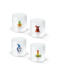 Bicchiere In Vetro Borosilicato Con Soggetto Colorato All'interno Decoro Babbo Natale Blu - 1Pz