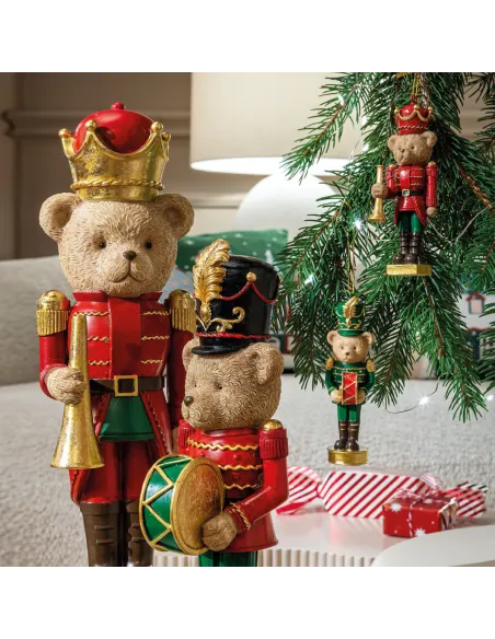 Teddy Bear Orchestra con Tamburo Decorazione H25,5 - L'oca Nera