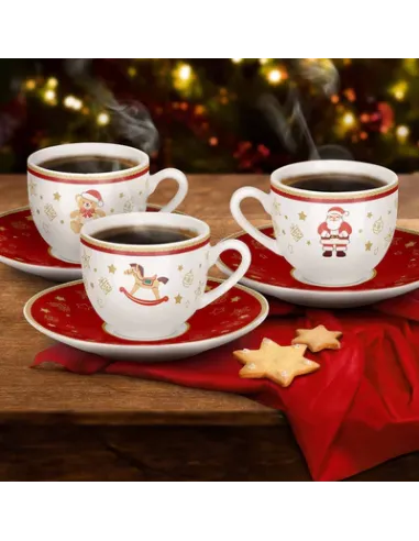 Balocchi - Set 6 Tazzine Natalizie in Porcellana Soggetti Assortiti