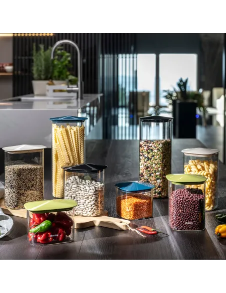 Barattolo in Vetro Rettangolare Tappo Ermetico Nero XL FRESH&STYLE