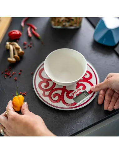 Bilancia da Cucina Digitale Tonda in Vetro Rosso Harmonia