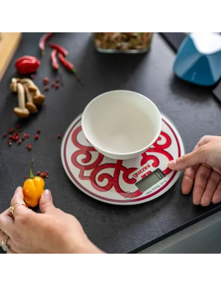 Bilancia da Cucina Digitale Tonda in Vetro Rosso Harmonia