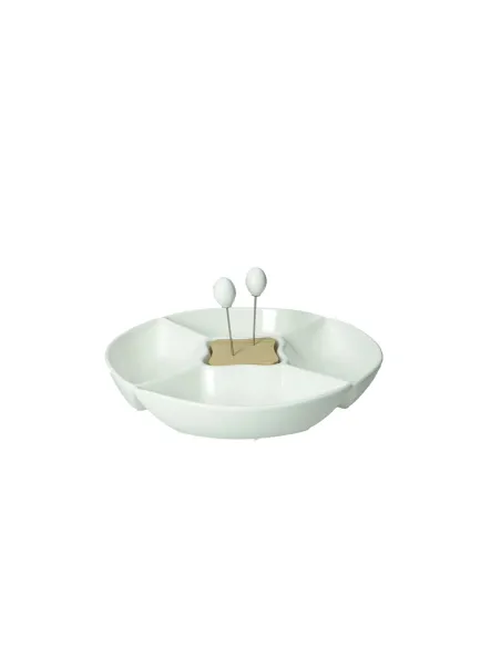 Antipastiera Classic in Porcellana e Bamboo Con 2 Forchettine Inox