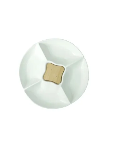 Antipastiera Classic in Porcellana e Bamboo Con 2 Forchettine Inox