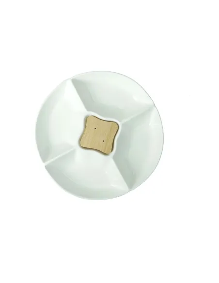 Antipastiera Classic in Porcellana e Bamboo Con 2 Forchettine Inox