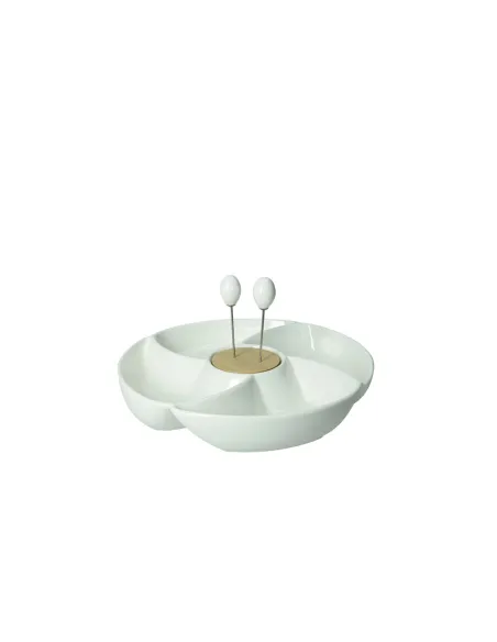 Antipastiera Rondo in Porcellana e Bamboo Con 2 Forchettine Inox