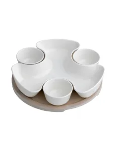 Antipastiera Puzzle in Porcellana con Supporto Bamboo