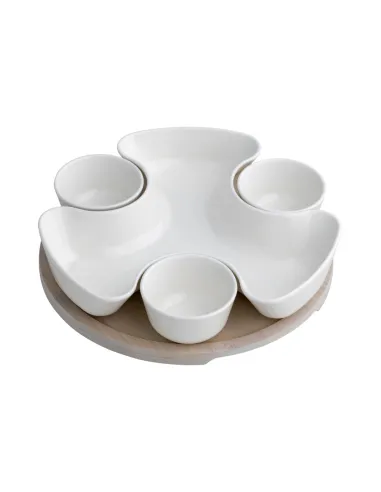 Antipastiera Puzzle in Porcellana con Supporto Bamboo