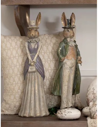 Coppia Conigli in Resina 48cm L' Arte di Nacchi