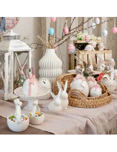 Coniglio Piccolo Bianco con Fiori Rosa in Ceramica L' Arte di Nacchi 2