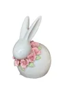 Coniglio Piccolo Bianco con Fiori Rosa in Ceramica L' Arte di Nacchi