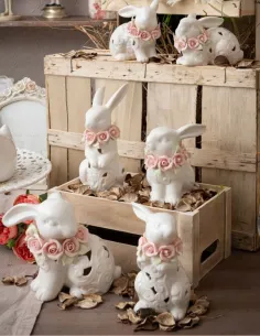 Coniglietto Bianco Traforato con Fiori Rosa in Ceramica L' Arte di Nacchi 2