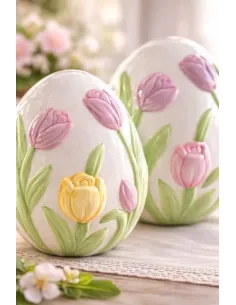 Uovo Grande in Ceramica con Tulipani L' Arte di Nacchi 2