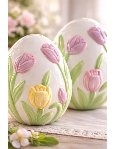 Uovo Grande in Ceramica con Tulipani L' Arte di Nacchi
