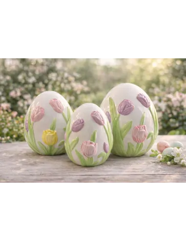 Uovo Grande in Ceramica con Tulipani L' Arte di Nacchi
