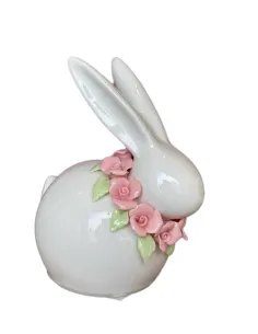 Coniglio Piccolo Bianco con Fiori Rosa in Ceramica L' Arte di Nacchi 2